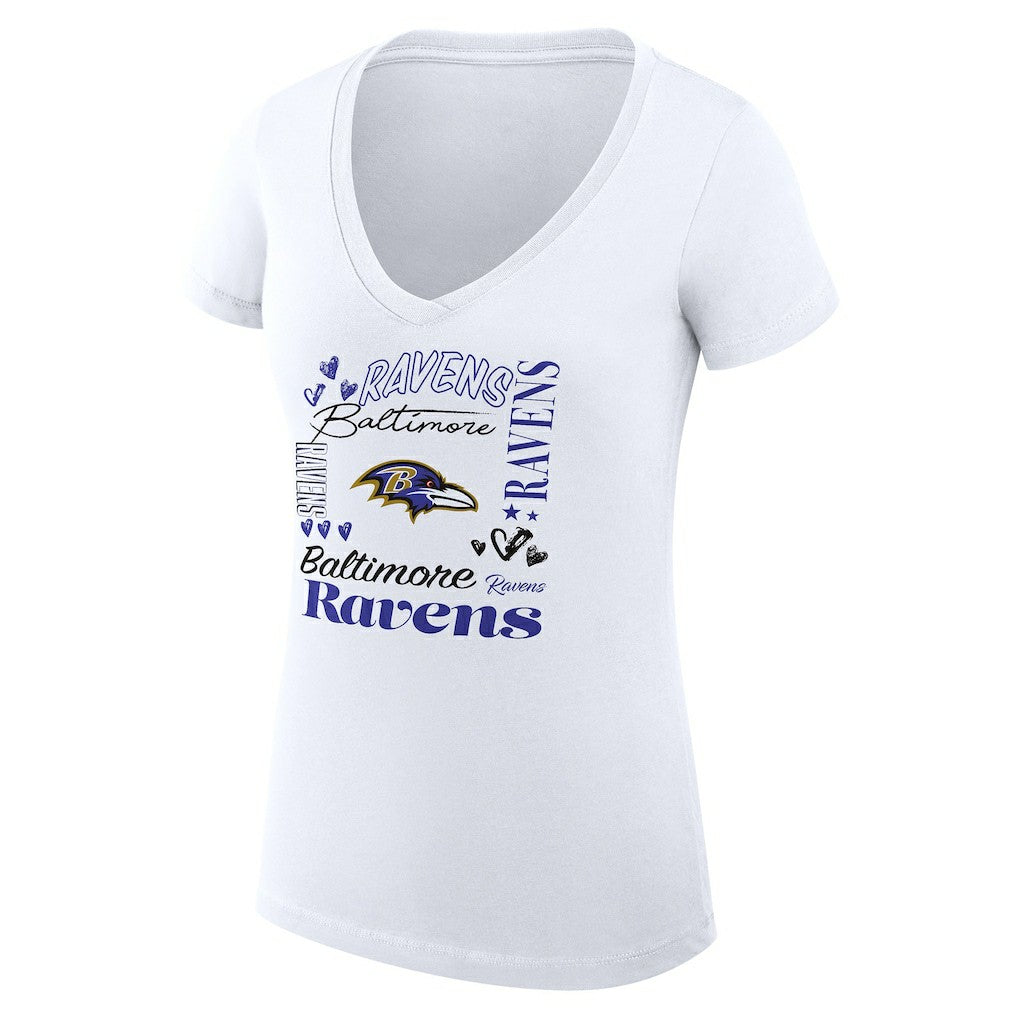 Baltimore Ravens G-III 4Her by Carl Banks Women's Super-Slim Fit Lightweight Collage Team V-Neck T-Shirt White