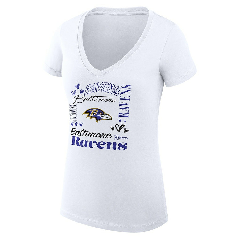 Baltimore Ravens G-III 4Her by Carl Banks Women's Super-Slim Fit Lightweight Collage Team V-Neck T-Shirt White