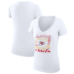 Kansas City Chiefs G-III 4Her by Carl Banks Women's Super-Slim Fit Lightweight Collage Team V-Neck T-Shirt White