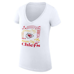 Kansas City Chiefs G-III 4Her by Carl Banks Women's Super-Slim Fit Lightweight Collage Team V-Neck T-Shirt White