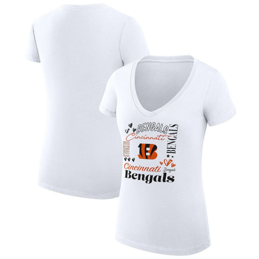 Cincinnati Bengals G-III 4Her by Carl Banks Women's Super-Slim Fit Lightweight Collage Team V-Neck T-Shirt White
