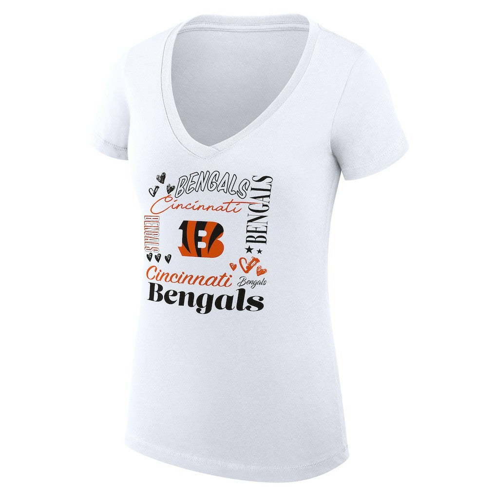 Cincinnati Bengals G-III 4Her by Carl Banks Women's Super-Slim Fit Lightweight Collage Team V-Neck T-Shirt White