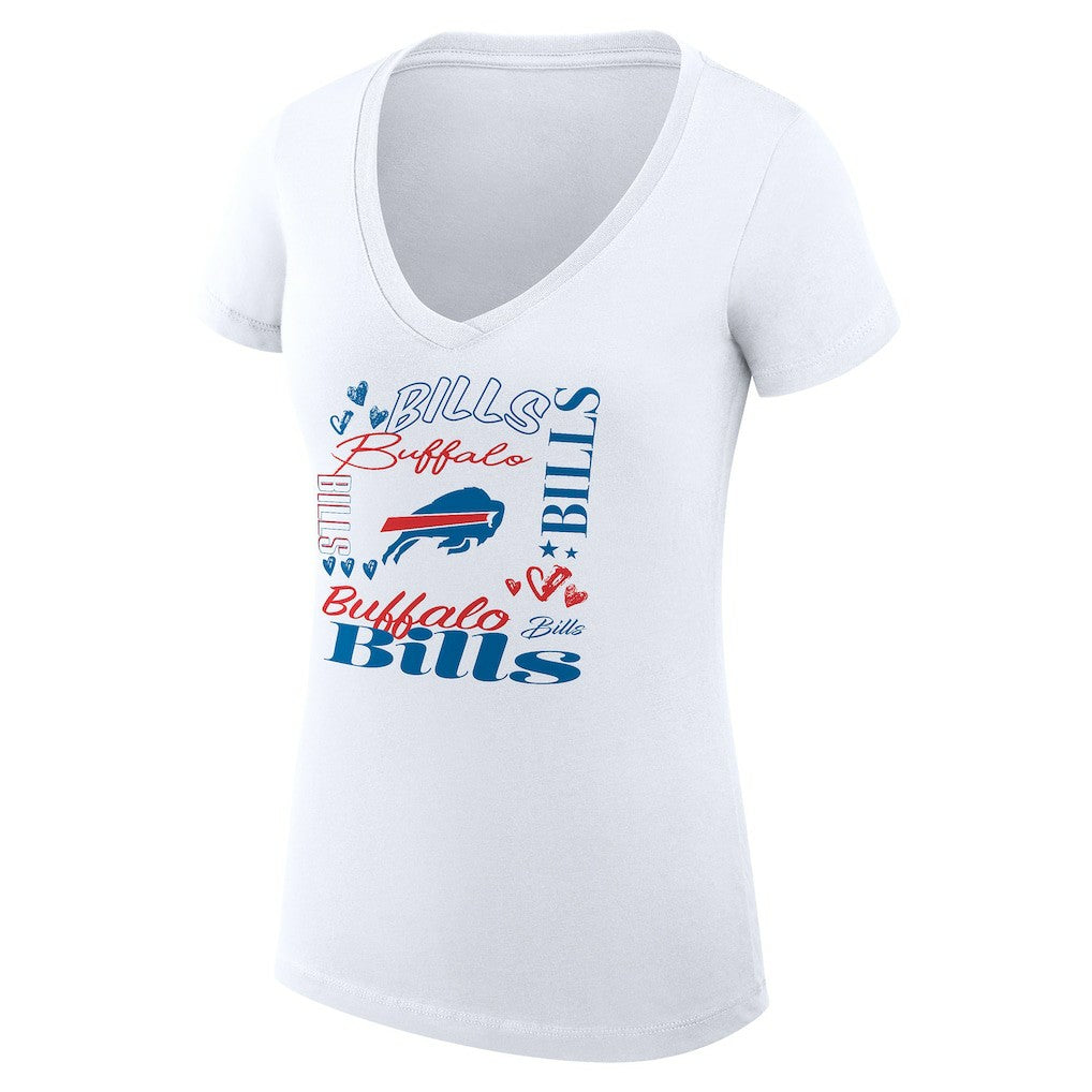 Buffalo Bills G-III 4Her by Carl Banks Women's Super-Slim Fit Lightweight Collage Team V-Neck T-Shirt White