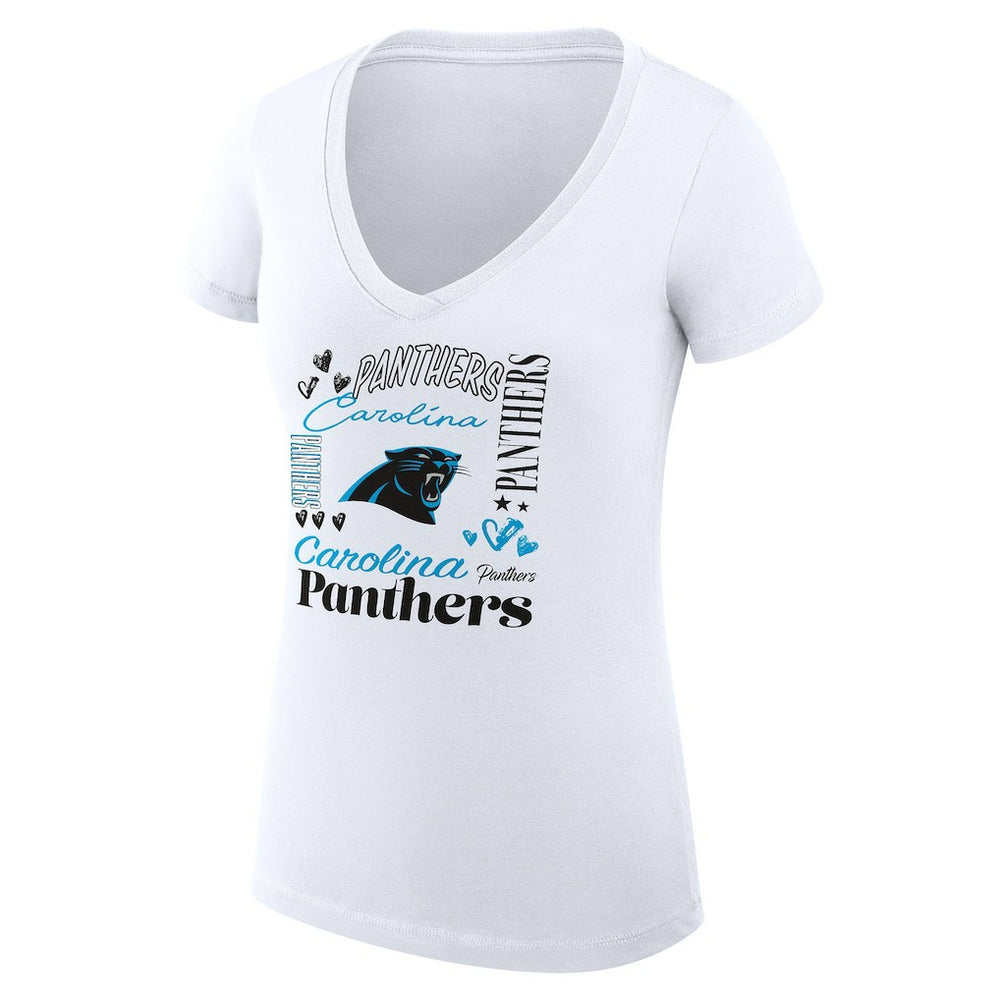 Carolina Panthers G-III 4Her by Carl Banks Women's Super-Slim Fit Lightweight Collage Team V-Neck T-Shirt White