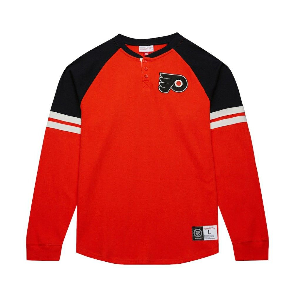 NHL Philadelphia Flyers Mitchell & Ness Thermal Henley Long Sleeve T-Shirt - Orange