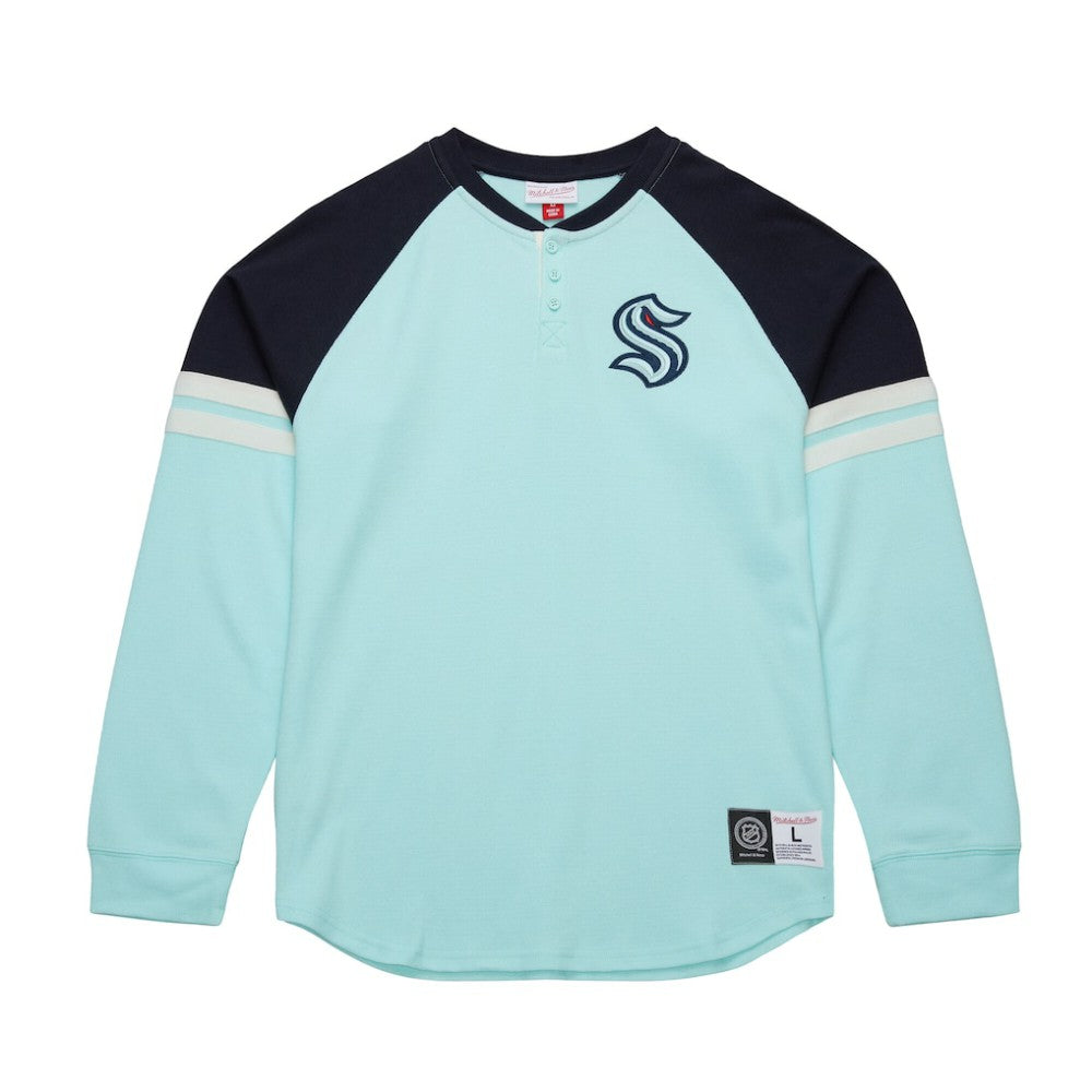 NHL Seattle Kraken Mitchell & Ness Thermal Henley Long Sleeve T-Shirt - Light Blue