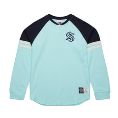 NHL Seattle Kraken Mitchell & Ness Thermal Henley Long Sleeve T-Shirt - Light Blue