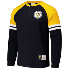 NHL Pittsburgh Penguins Mitchell & Ness Thermal Henley Long Sleeve T-Shirt - Black