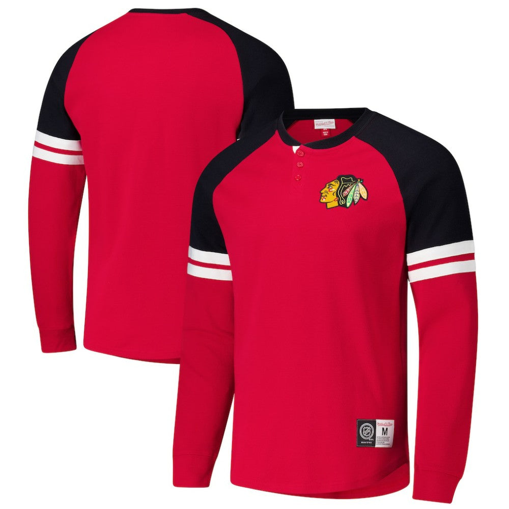 NHL Chicago Blackhawks Mitchell & Ness Thermal Henley Long Sleeve T-Shirt - Red