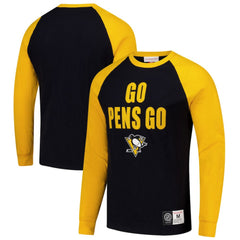 NHL Pittsburgh Penguins Mitchell & Ness Legendary Slub Raglan Long Sleeve T-Shirt - Black/Gold