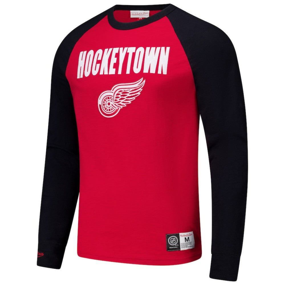 NHL Detroit Red Wings Mitchell & Ness Legendary Slub Raglan Long Sleeve T-Shirt - Red/Black