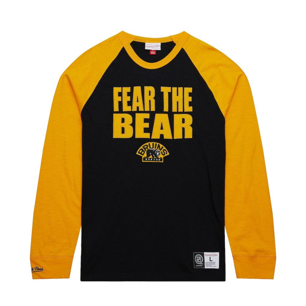 NHL Boston Bruins Mitchell & Ness Legendary Slub Raglan Long Sleeve T-Shirt - Black/Gold