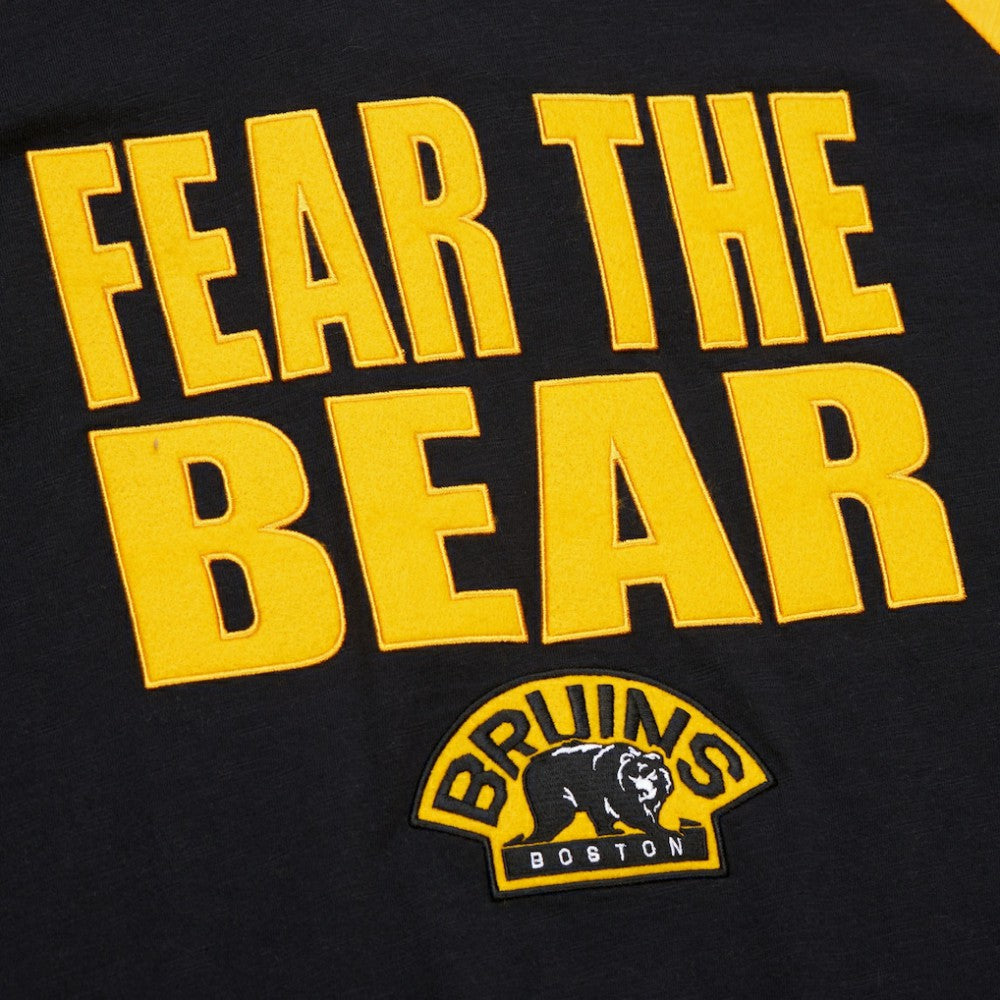 NHL Boston Bruins Mitchell & Ness Legendary Slub Raglan Long Sleeve T-Shirt - Black/Gold