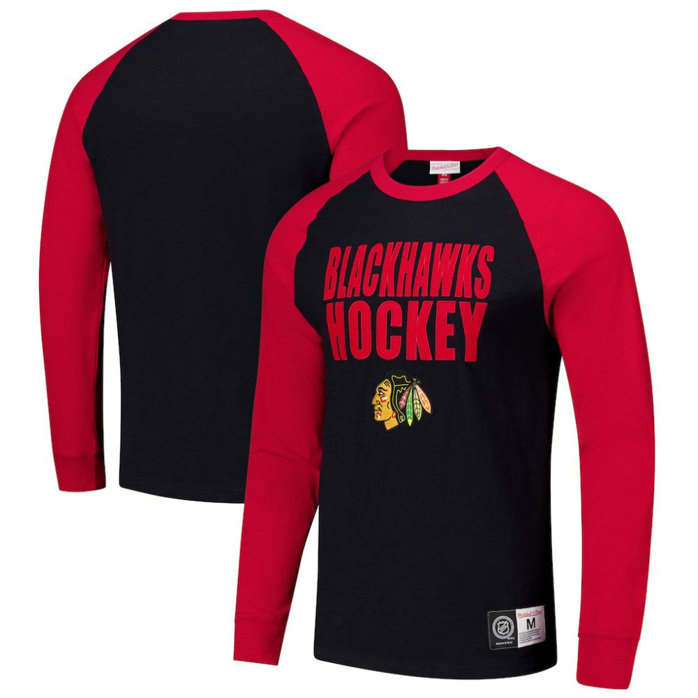 NHL Chicago Blackhawks Mitchell & Ness Legendary Slub Raglan Long Sleeve T-Shirt - Black/Red