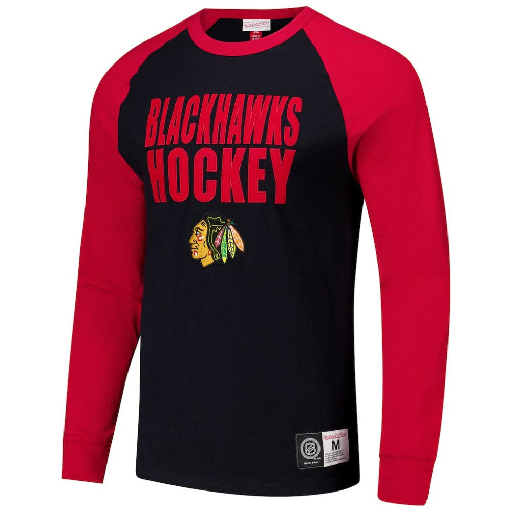 NHL Chicago Blackhawks Mitchell & Ness Legendary Slub Raglan Long Sleeve T-Shirt - Black/Red