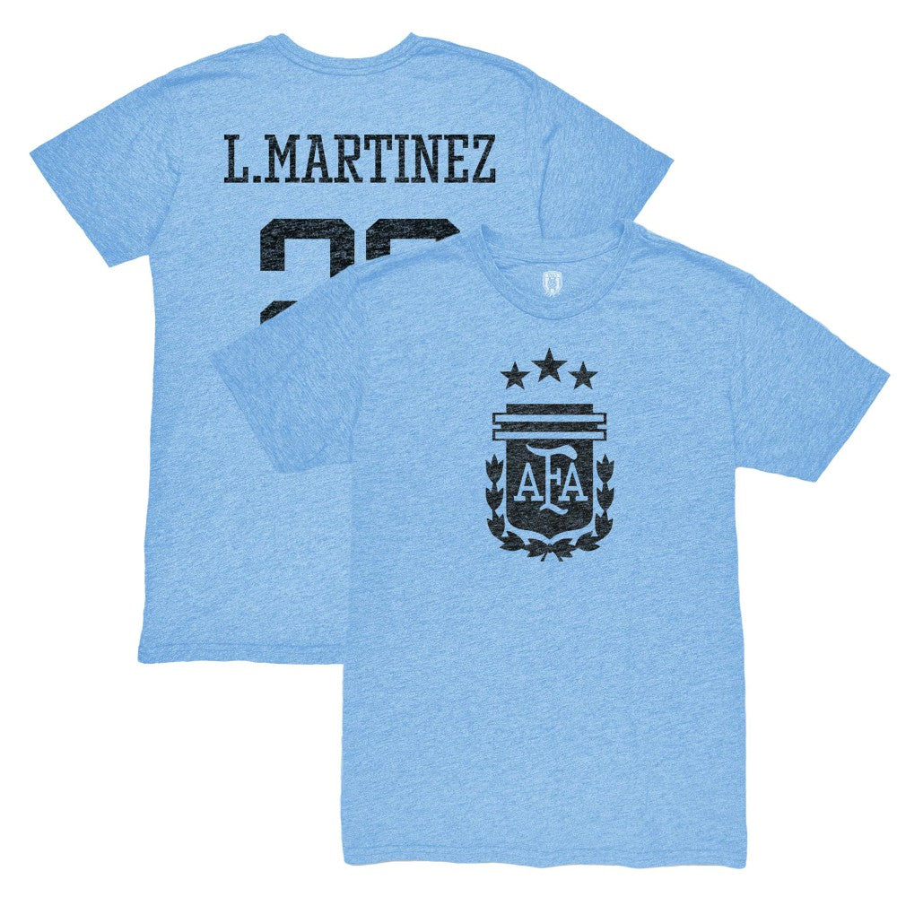 Lautaro Martinez Argentina National Team 1863FC Retro Player Tri-Blend T-Shirt Light Blue