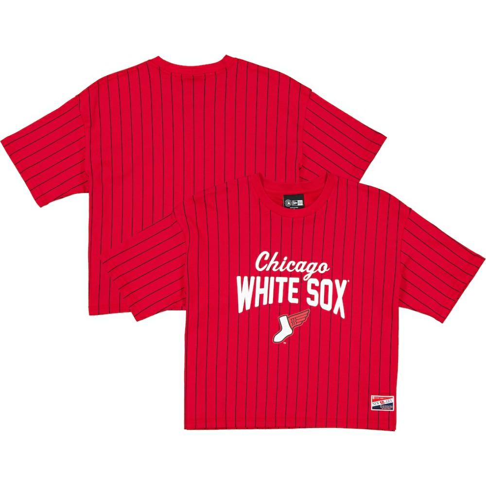 Chicago White Sox New Era Women's 2025 City Connect Pinstripe T-Shirt - Red/Black T-shirts