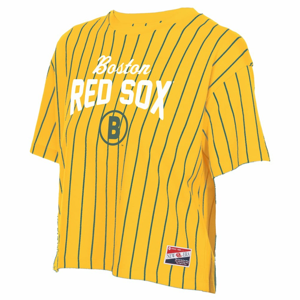 Boston Red Sox New Era Women's 2025 City Connect Pinstripe T-Shirt - Yellow T-shirts