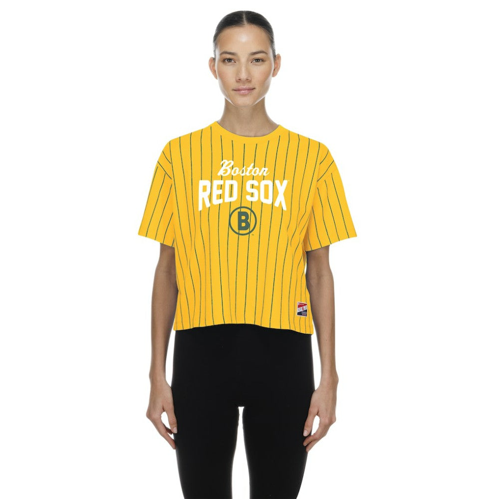 Boston Red Sox New Era Women's 2025 City Connect Pinstripe T-Shirt - Yellow T-shirts