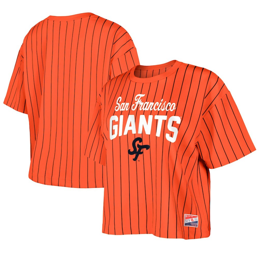 San Francisco Giants New Era Women's 2025 City Connect Boxy Pinstripe T-Shirt - Orange T-shirts