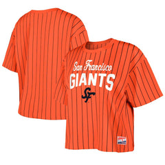 San Francisco Giants New Era Women's 2025 City Connect Boxy Pinstripe T-Shirt - Orange T-shirts