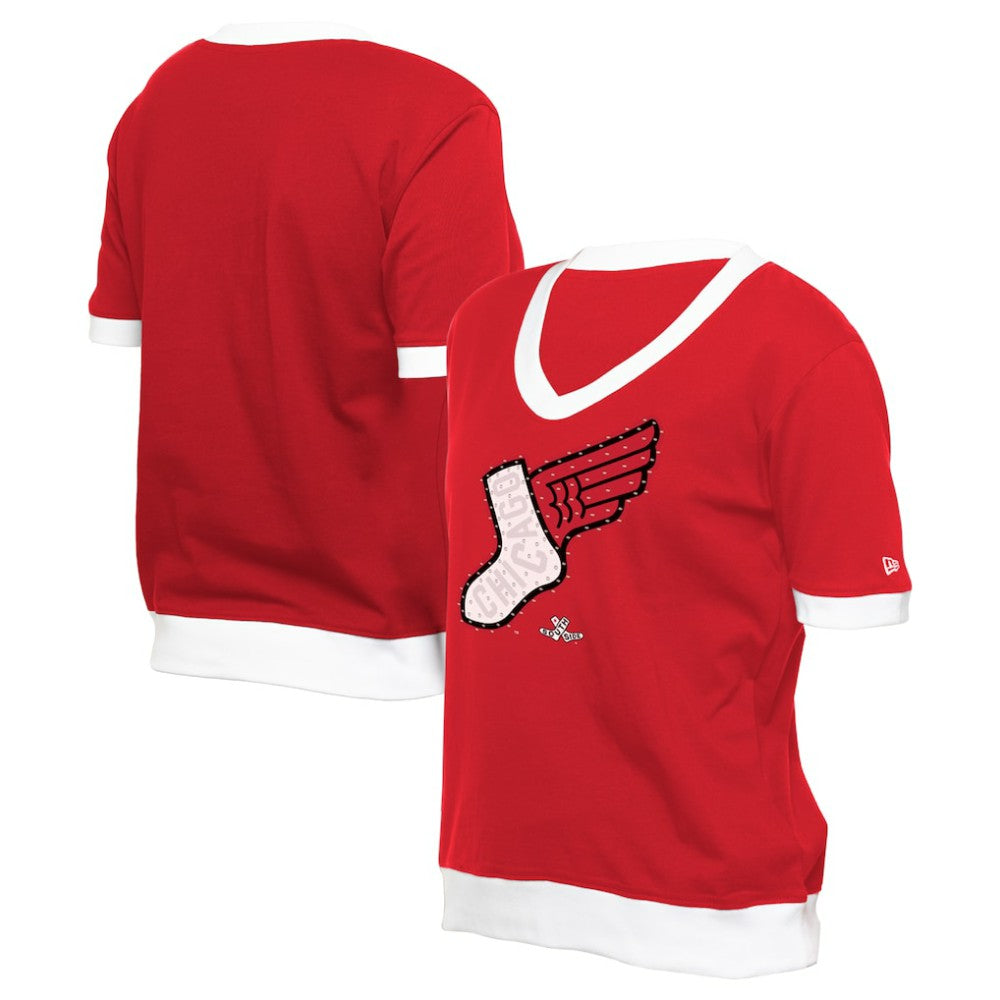 Chicago White Sox New Era Women's 2025 City Connect Rhinestone V-Neck T-Shirt - Red T-shirts