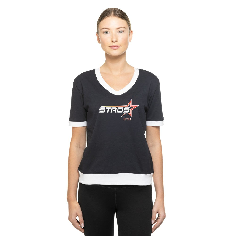 Houston Astros New Era Women's 2025 City Connect Rhinestone V-Neck T-Shirt - Navy T-shirts