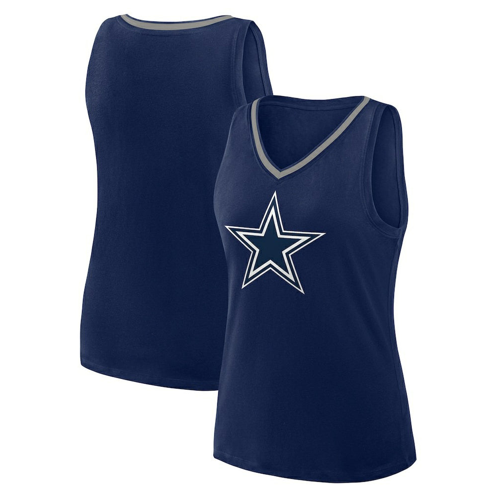 Dallas Cowboys Logo Athletic Women's Plus Size Stellar Win V-Neck Tank Top Navy