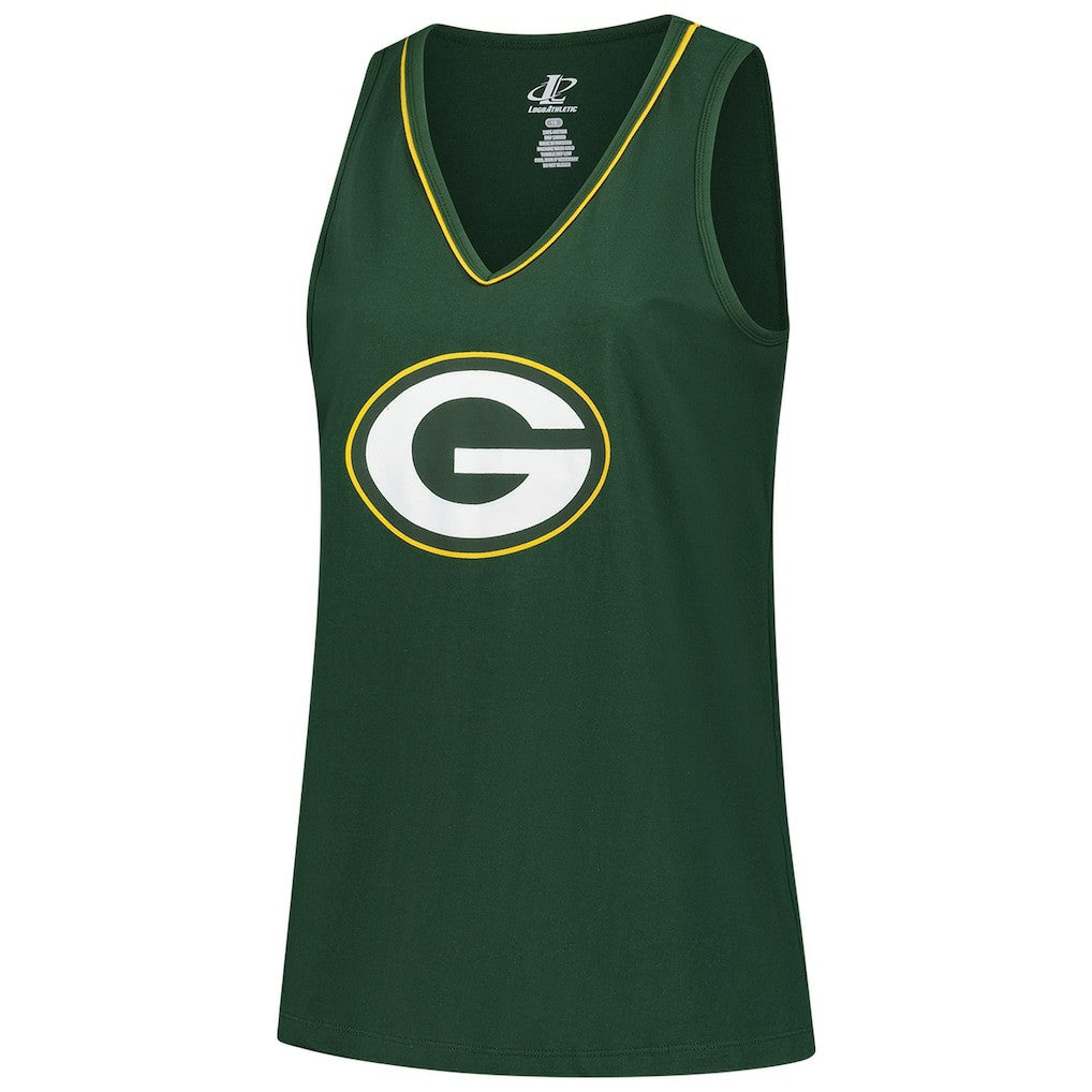 Green Bay Packers Logo Athletic Women's Plus Size Stellar Win V-Neck Tank Top Green