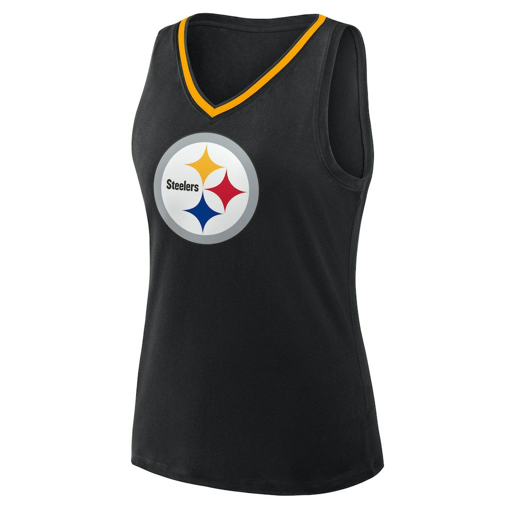 Pittsburgh Steelers Logo Athletic Women's Plus Size Stellar Win V-Neck Tank Top Black