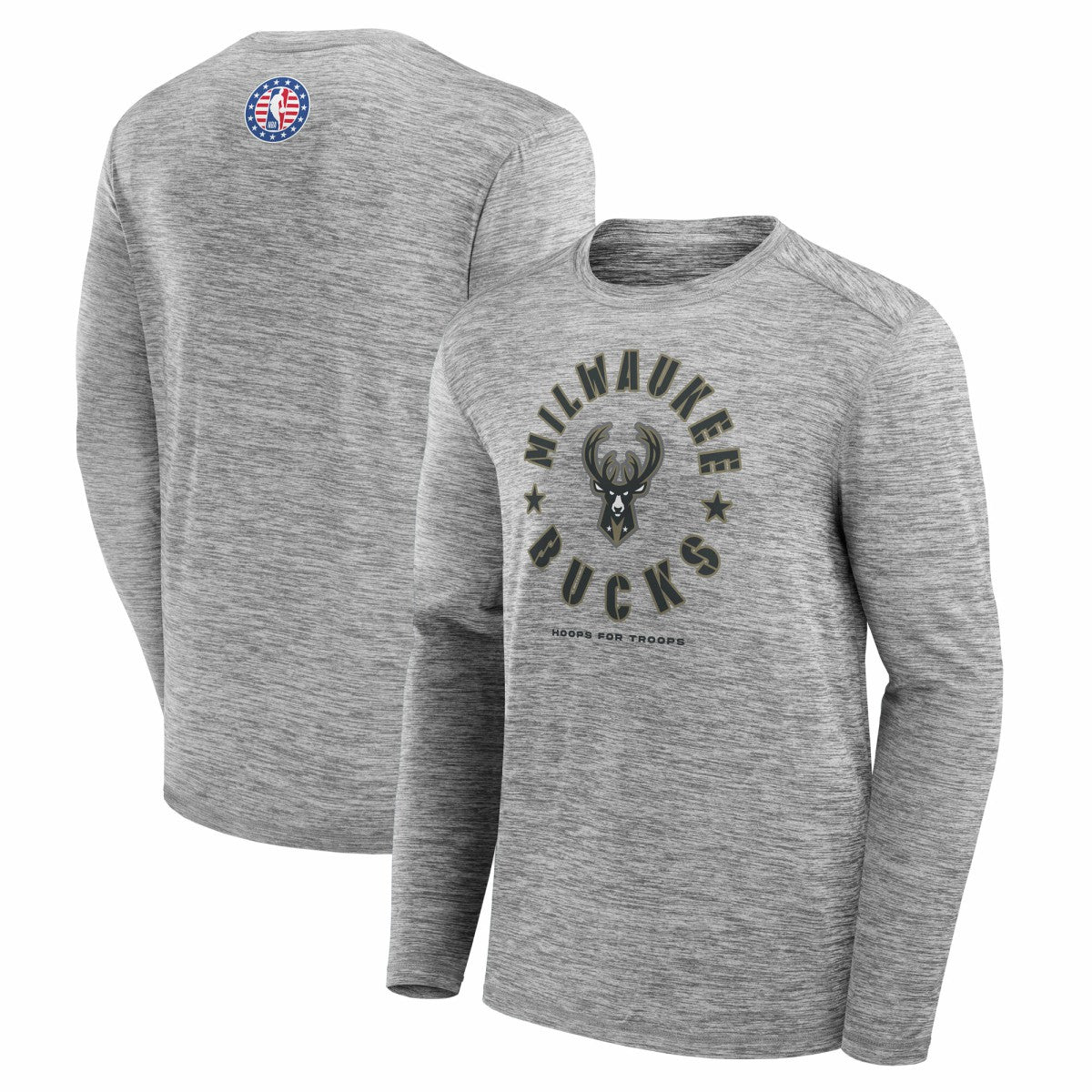 Milwaukee Bucks NBA Hoops for Troops Long Sleeve T-Shirt Heather Gray