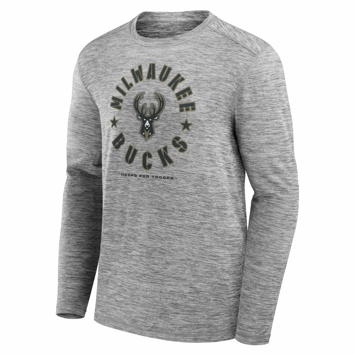 Milwaukee Bucks NBA Hoops for Troops Long Sleeve T-Shirt Heather Gray