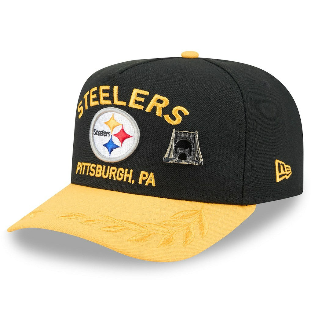 Pittsburgh Steelers New Era 2025 NFL Draft On Stage A-Frame 59FIFTY Fitted Hat Black/Gold