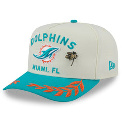 Miami Dolphins New Era 2025 NFL Draft A-Frame 59FIFTY Fitted Hat Cream/Aqua