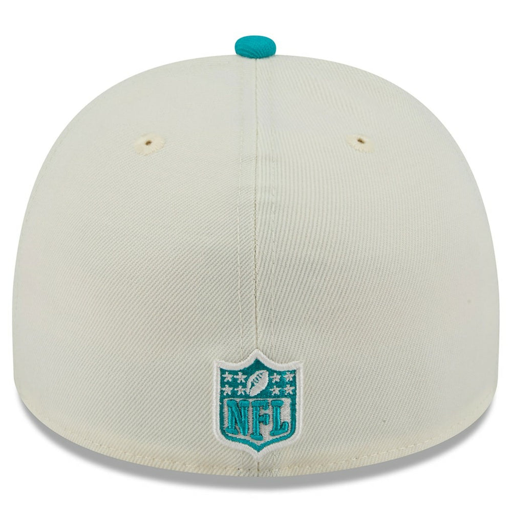 Miami Dolphins New Era 2025 NFL Draft A-Frame 59FIFTY Fitted Hat Cream/Aqua