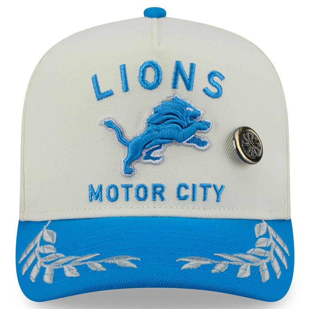 Detroit Lions New Era 2025 NFL Draft A-Frame 59FIFTY Fitted Hat Cream/Blue