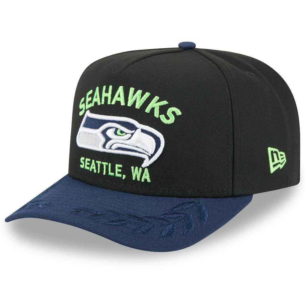 Seattle Seahawks New Era 2025 NFL Draft A-Frame 9FIFTY Snapback Hat Black/College Navy