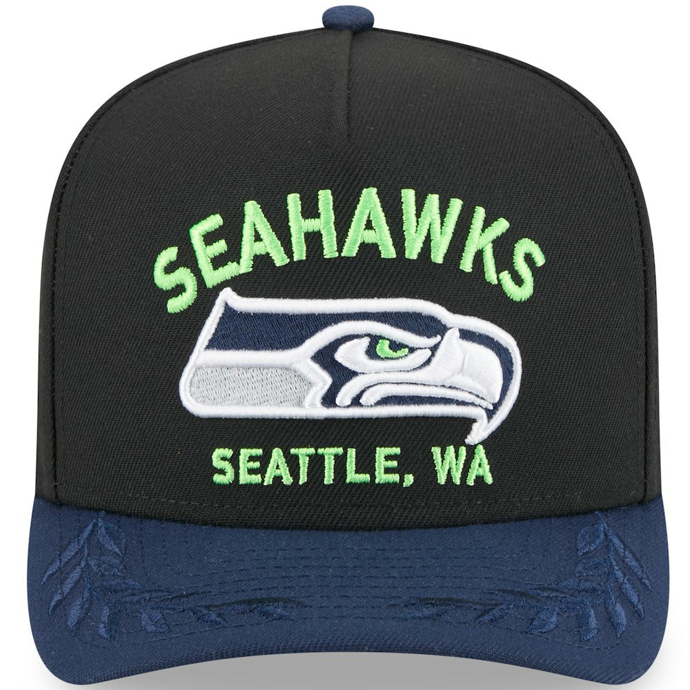 Seattle Seahawks New Era 2025 NFL Draft A-Frame 9FIFTY Snapback Hat Black/College Navy