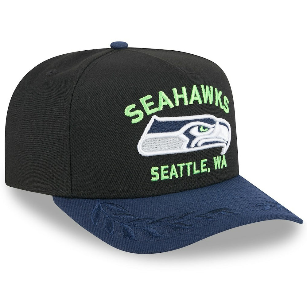 Seattle Seahawks New Era 2025 NFL Draft A-Frame 9FIFTY Snapback Hat Black/College Navy