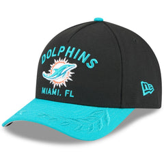 Miami Dolphins New Era 2025 NFL Draft 9FORTY A-Frame M-Crown Adjustable Hat Black/Aqua