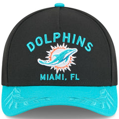 Miami Dolphins New Era 2025 NFL Draft 9FORTY A-Frame M-Crown Adjustable Hat Black/Aqua