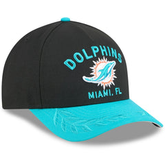Miami Dolphins New Era 2025 NFL Draft 9FORTY A-Frame M-Crown Adjustable Hat Black/Aqua