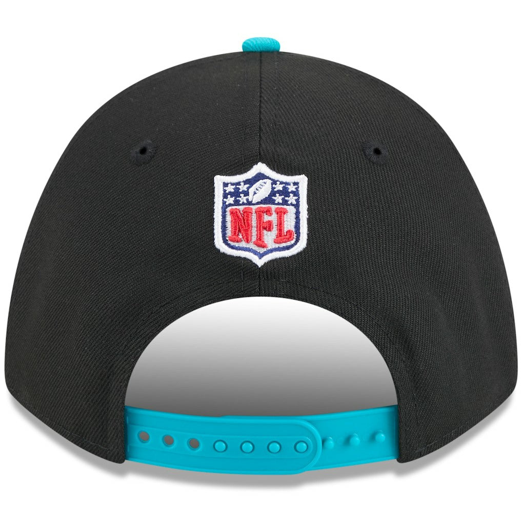 Miami Dolphins New Era 2025 NFL Draft 9FORTY A-Frame M-Crown Adjustable Hat Black/Aqua