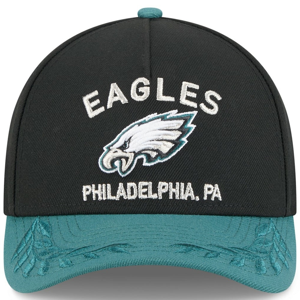 Philadelphia Eagles New Era 2025 NFL Draft 9FORTY A-Frame M-Crown Adjustable Hat Black/Midnight Green
