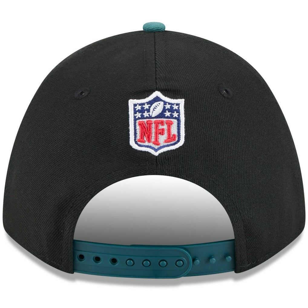 Philadelphia Eagles New Era 2025 NFL Draft 9FORTY A-Frame M-Crown Adjustable Hat Black/Midnight Green