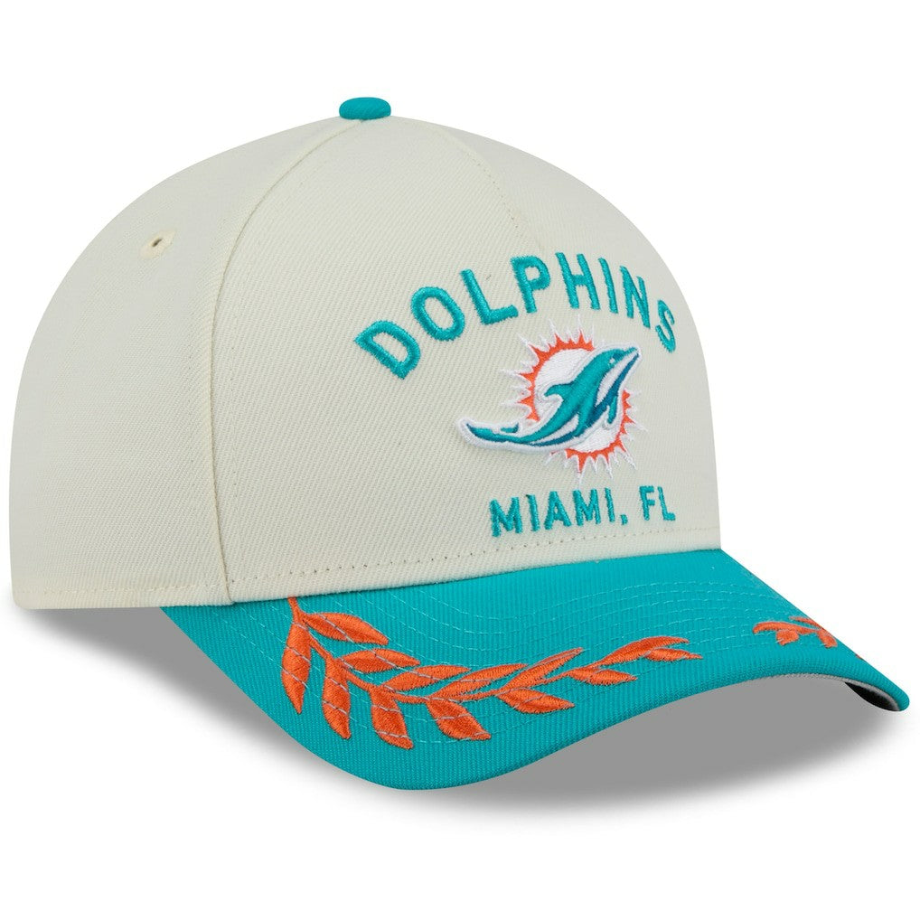 Miami Dolphins New Era 2025 NFL Draft 9FORTY A-Frame M-Crown Adjustable Hat Cream/Aqua