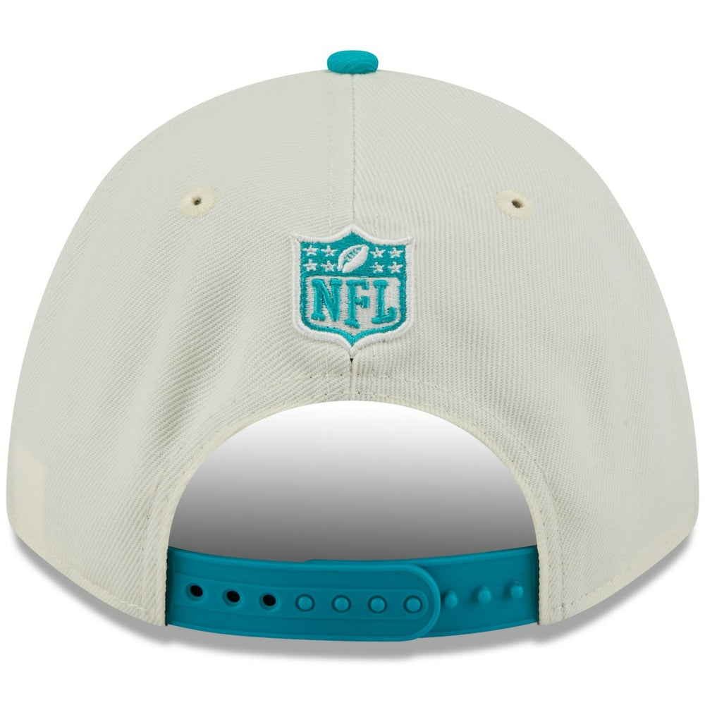 Miami Dolphins New Era 2025 NFL Draft 9FORTY A-Frame M-Crown Adjustable Hat Cream/Aqua