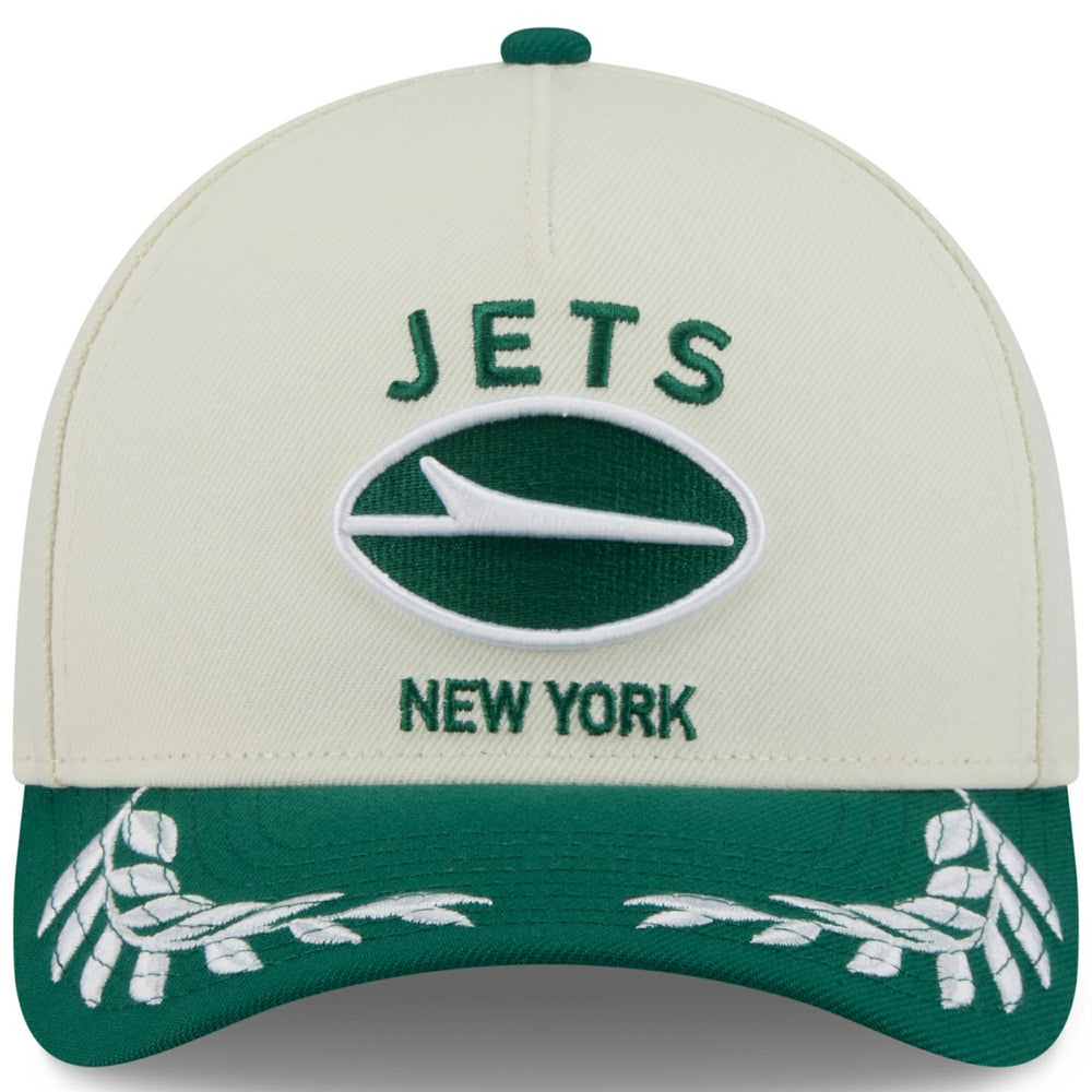 New York Jets New Era 2025 NFL Draft 9FORTY A-Frame M-Crown Adjustable Hat Cream/Green