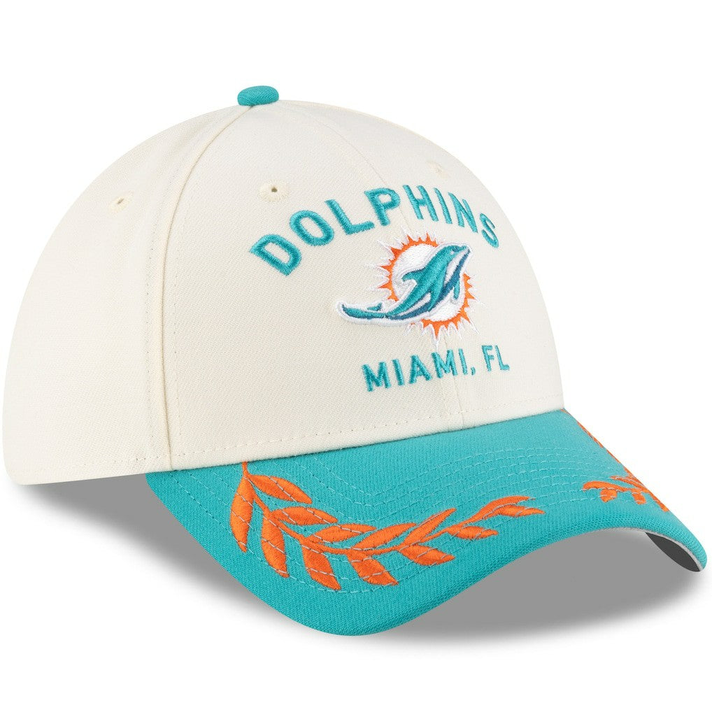 Miami Dolphins New Era 2025 NFL Draft 39THIRTY Flex Hat Cream/Aqua