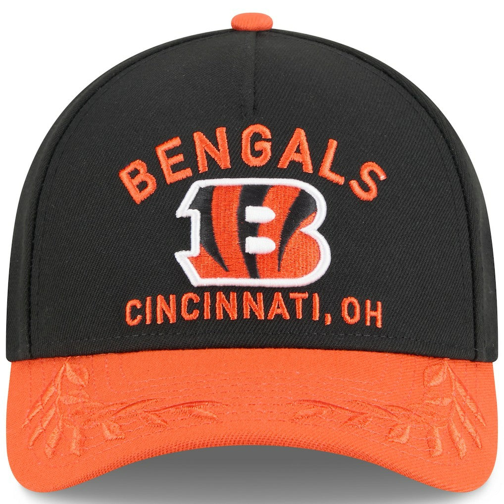 Cincinnati Bengals New Era Youth 2025 NFL Draft 9FORTY A-Frame M-Crown Adjustable Hat Black/Orange